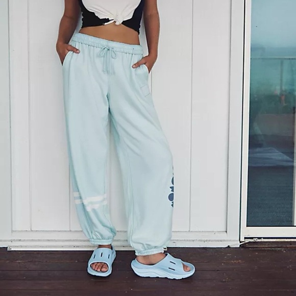 New Free People All Star Logo Pants Sweatpants Wide Leg Baggy in Powder Blue - Picture 1 of 12